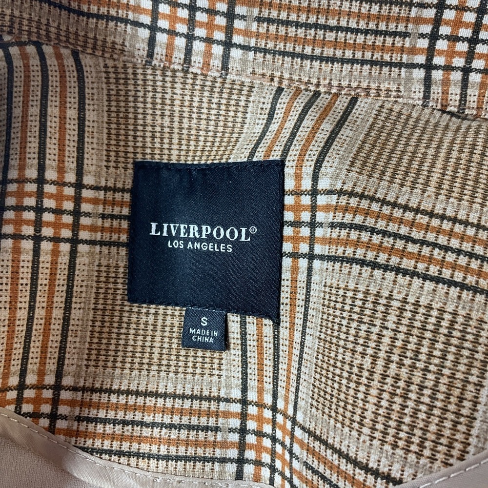 Liverpool Los Angeles Women Checkered Plaid Print Blazer Multicolor Tan S Office - Picture 4 of 8